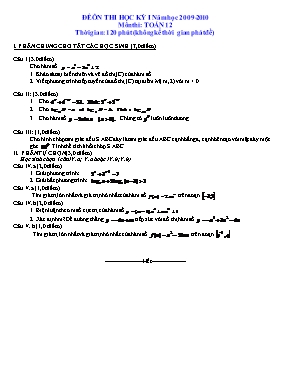 Đề ôn thi học kỳ I môn thi Toán 12 - Đề số 2